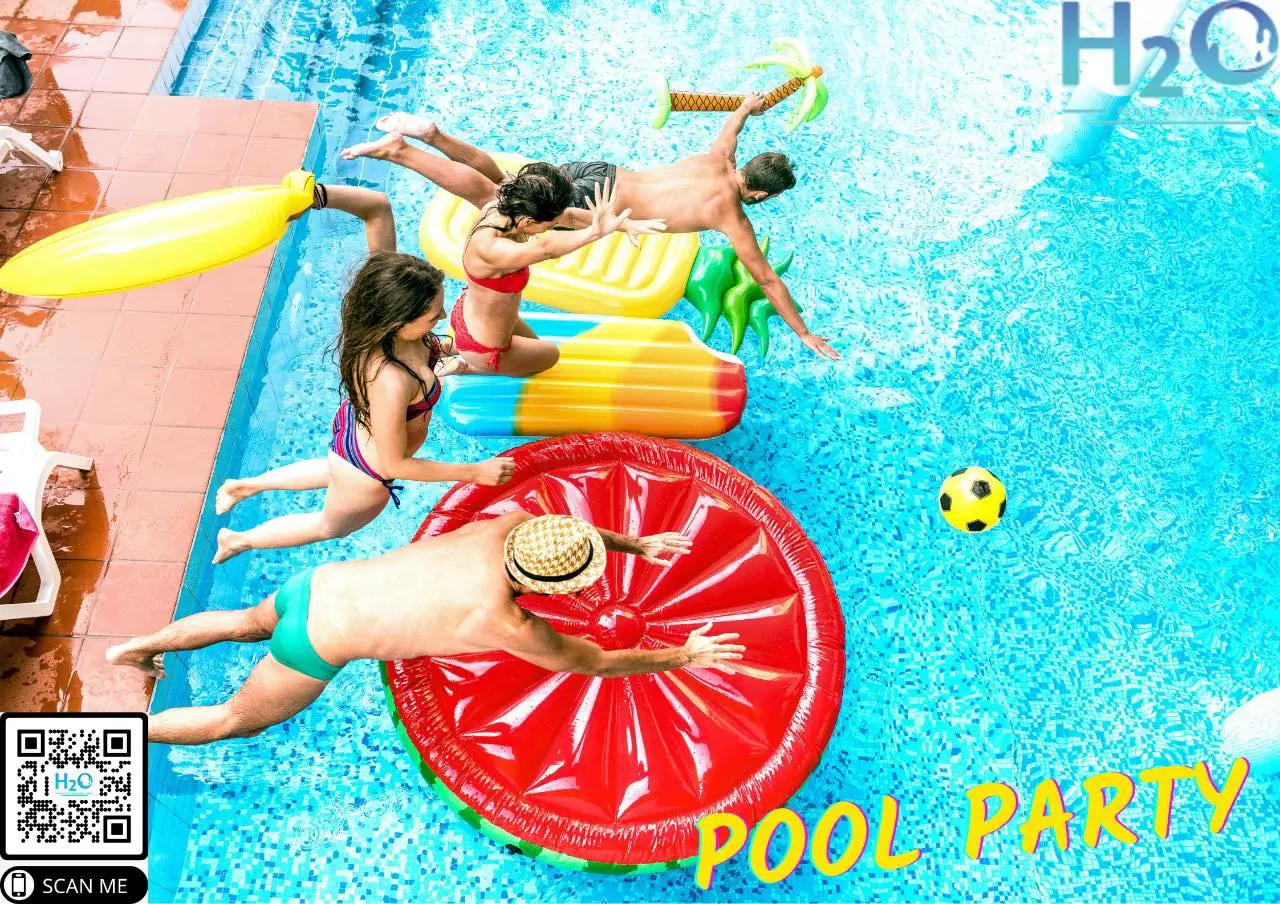 Crowd dancing in the pool during the daily H2O pool party in Pattaya